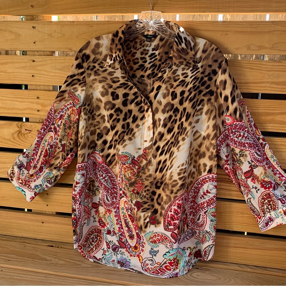 Women’s Milano Blouse - Large - Leopard & Paisley print 3/4 length sleeve